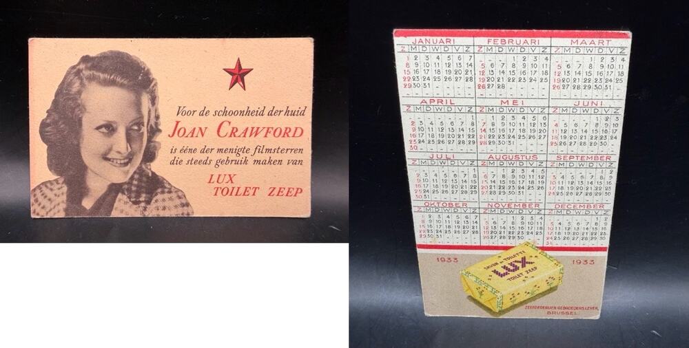 Super RARE 1933 Dutch Joan Crawford Lux Soap Pocket Calendar Sadie McKee Berserk